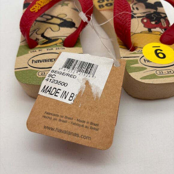 Havaianas Disney Retro Mickey Mouse Print Toddler Flip Flops Beige/Red Size 9C - Picture 8 of 10